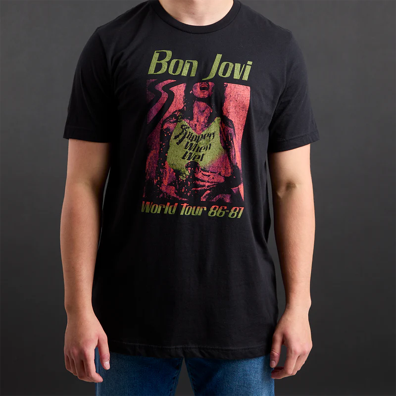 Bon Jovi - Slippery When Wet Vintage World Tour Black T-Shirt