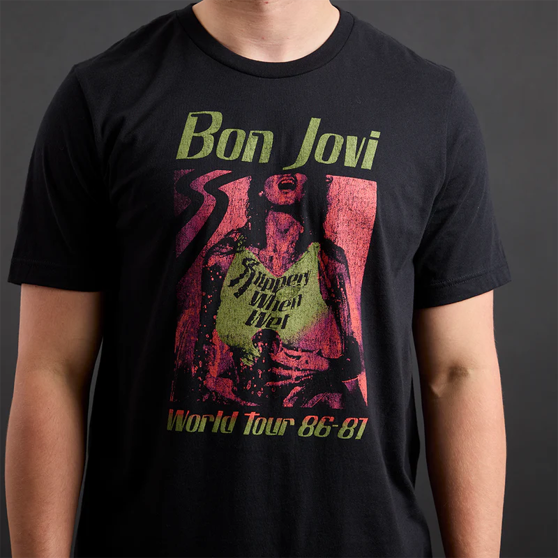 Bon Jovi - Slippery When Wet Vintage World Tour Black T-Shirt