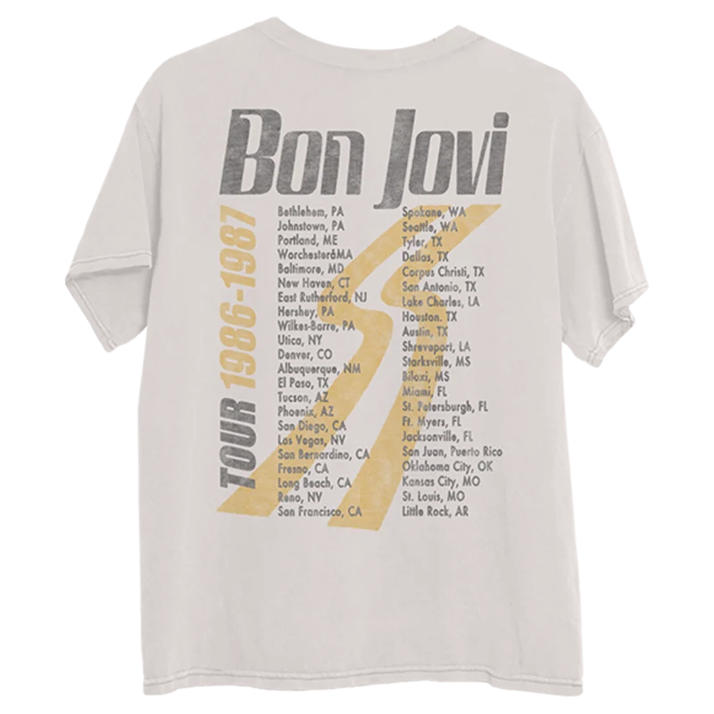 Bon Jovi - Slippery When Wet Tour Retro Bone T-Shirt