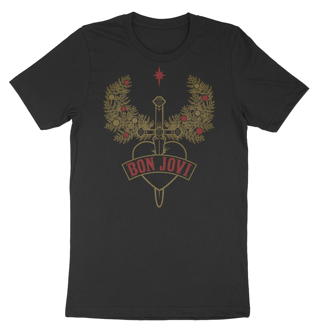 Bon Jovi - Heart & Dagger Holiday Wreath Black T-Shirt