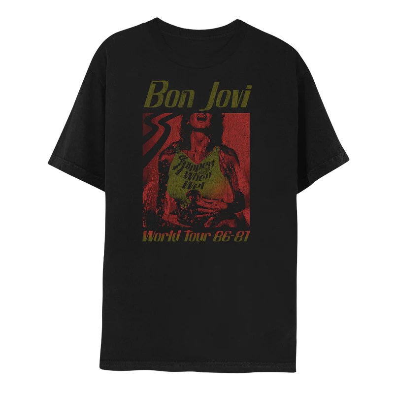 Bon Jovi - Slippery When Wet Vintage World Tour Black T-Shirt